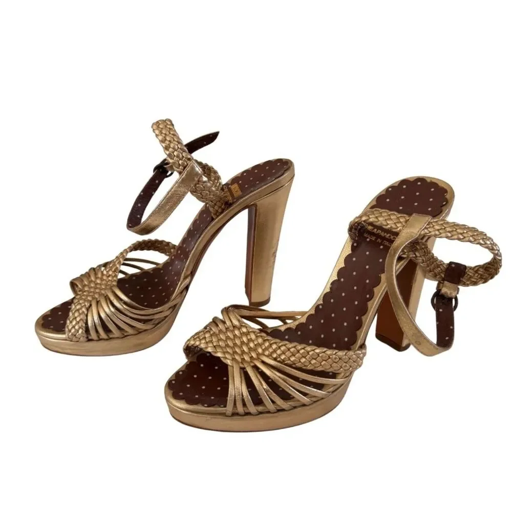 Moschino Cheap & Chic Gold Braided Block Heels Size 8